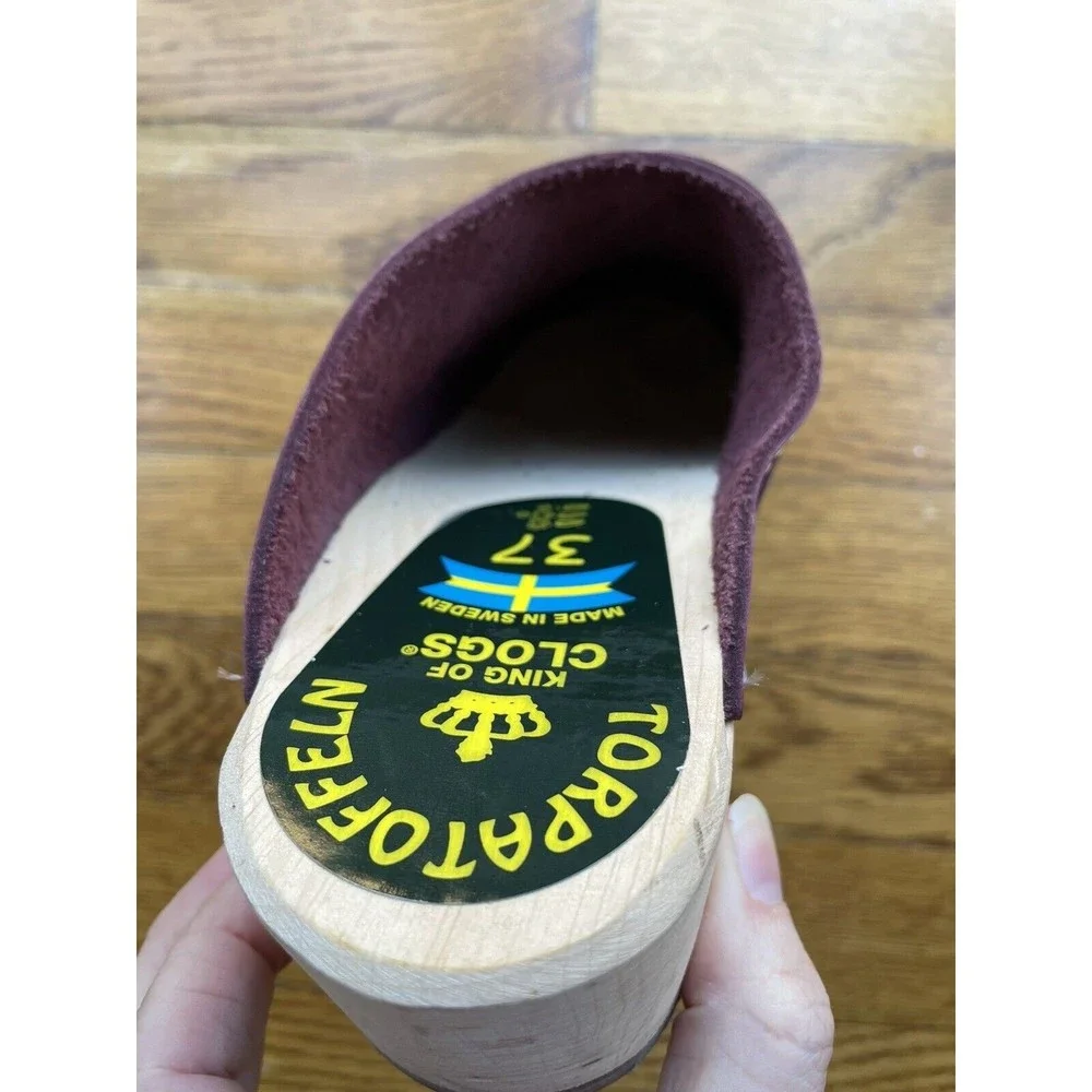 Torpatoffeln Cape Clogs Sweden Burgundy Leather Wooden Heel Women's US 7 (37) - Picture 8 of 8